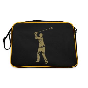 Golf Golfer Silhouette - White Grunge Design - Retro Bag - black/gold - Back