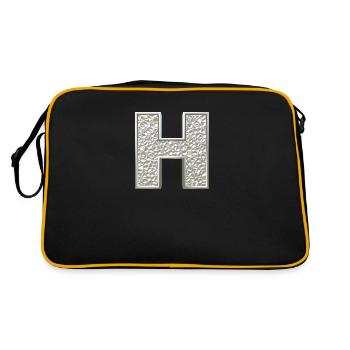 H, letter, letter H, initial, initial H, monogram, - Retro Tasche - Schwarz/Gold - Hinten
