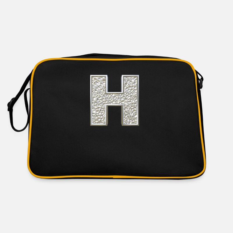 H, letter, letter H, initial, initial H, monogram, - Retro Tasche - Schwarz/Gold