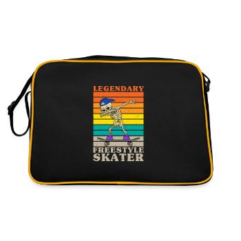 Dabbing Skelett Skater Skateboard Longboard - Retro Tasche - Schwarz/Gold - Hinten