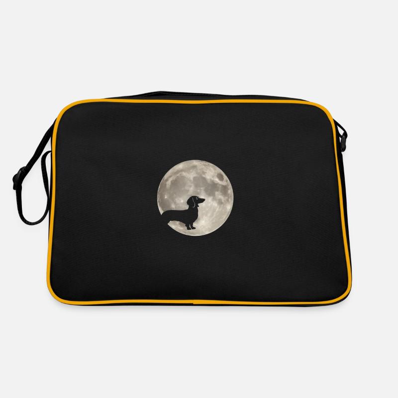 Mond Hund Dackel - Retro Tasche - Schwarz/Gold
