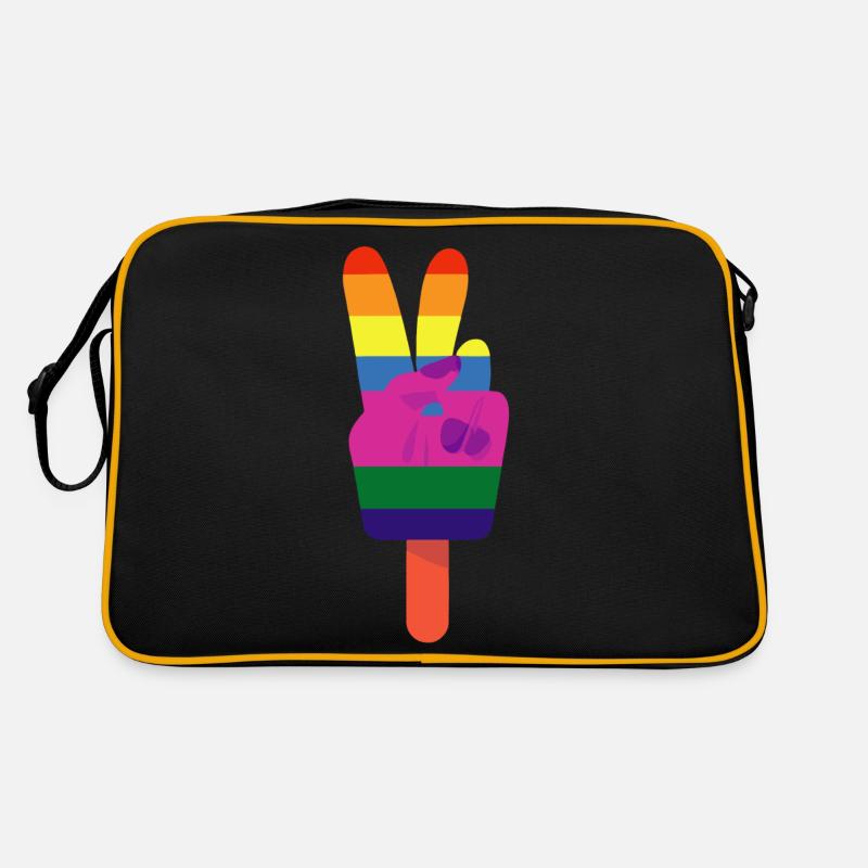 Eis am Stiel Friedenszeichen Peace Regenbogen Retro Tasche