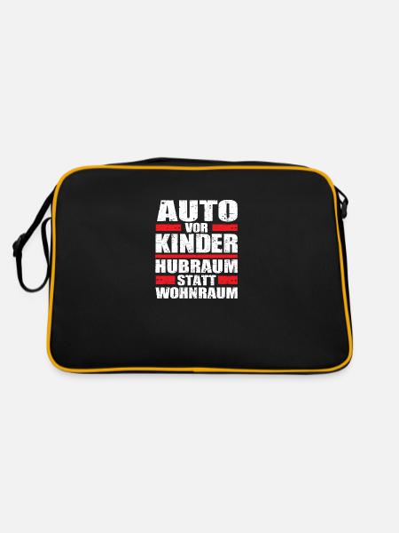 Auto vor Kinder hubraum statt wohnraum - Retro Tasche - Schwarz/Gold - Hinten