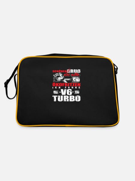 Schönen Gruß an alle Ökofritzen ich fahre v6 turbo - Retro Tasche - Schwarz/Gold - Hinten