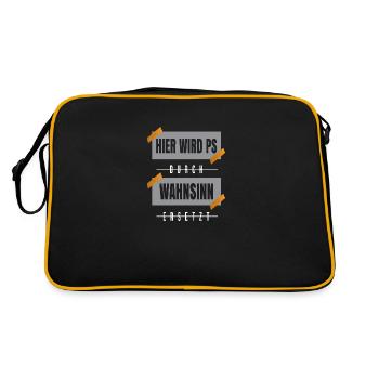 Hier wird PS durch Wahnsinn ersetzt - Retro Tasche - Schwarz/Gold - Hinten