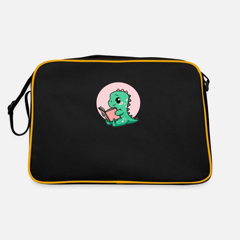 Cute Book Reading Dinosaur - Retro Tasche - Schwarz/Gold