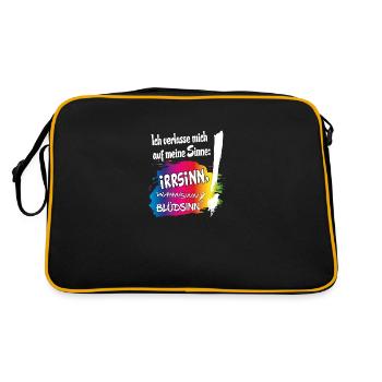 Sprüche Zitate Irrsinn Wahnsinn Blödsinn - Retro Tasche - Schwarz/Gold - Hinten