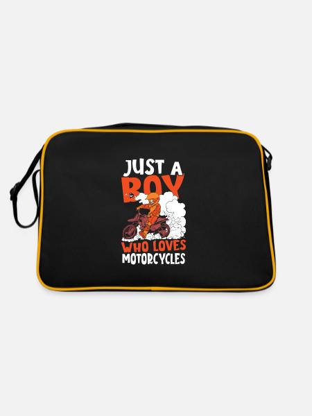 Nur ein Junge, der Motorräder liebt - Retro Tasche - Schwarz/Gold - Hinten