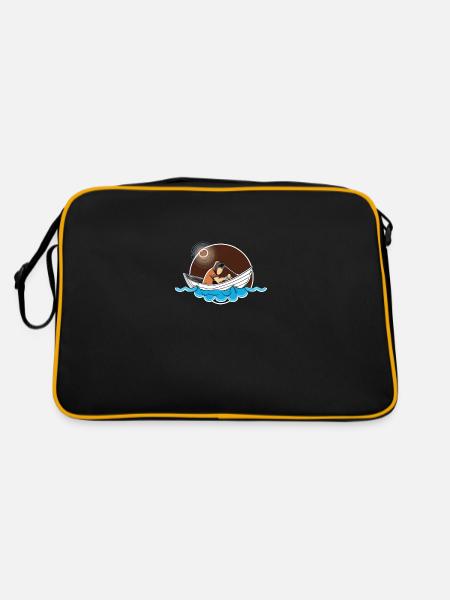 Fischer im Mondschein Mit Kind - Retro Tasche - Schwarz/Gold - Hinten