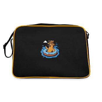 Alpaka mit Donut Schwimmring Lustige Tiere Kinder - Retro Tasche - Schwarz/Gold - Hinten
