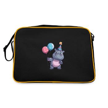 Nilpferd Geburtstag Comic - Retro Tasche - Schwarz/Gold - Hinten
