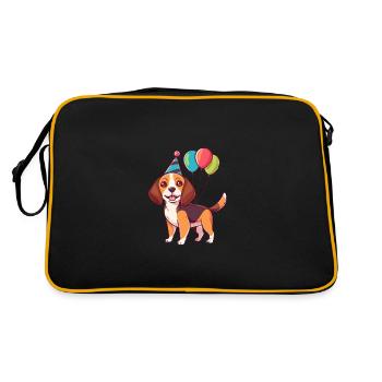 Beagle Hunde Geburtstag Comic - Retro Tasche - Schwarz/Gold - Hinten