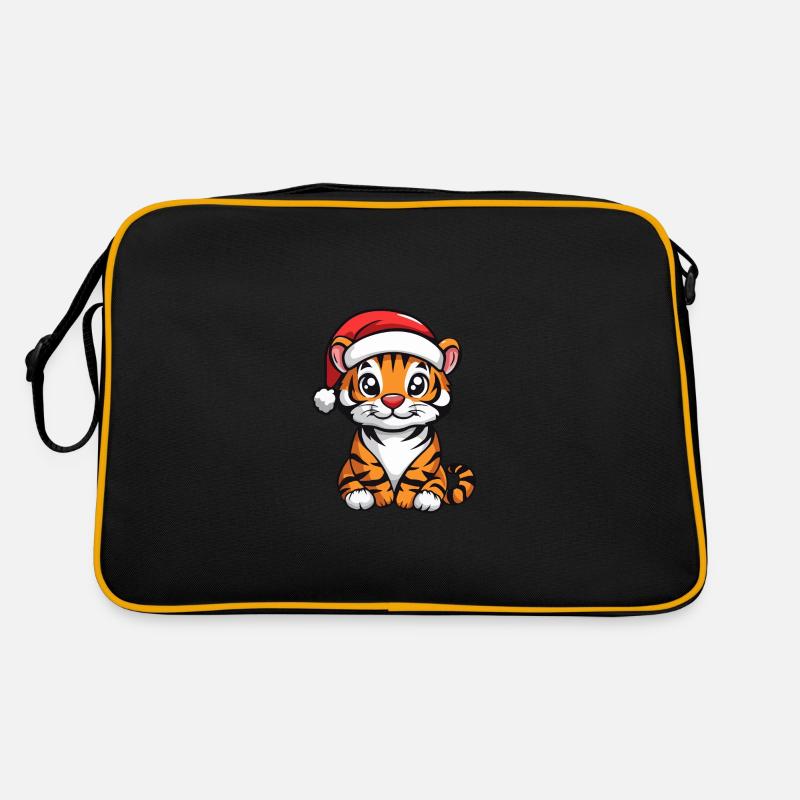 Tiger Weihnachten Niedlich - Retro Tasche - Schwarz/Gold
