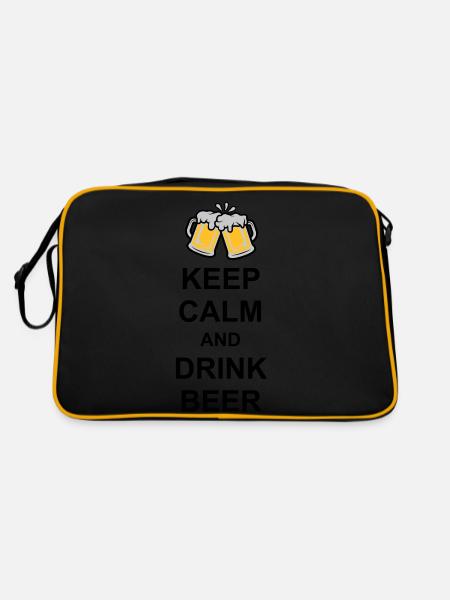 Keep Calm Drink Beer - Retro Tasche - Schwarz/Gold - Hinten