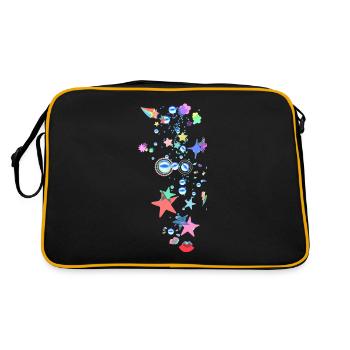 Sterne, Regenbogen, Perlen, Herzen, illustration - Retro Tasche - Schwarz/Gold - Hinten