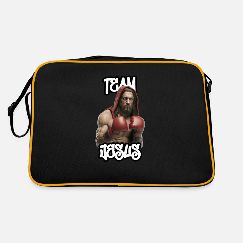 Team Jesus - Jesus als Boxer - Retro Tasche - Schwarz/Gold