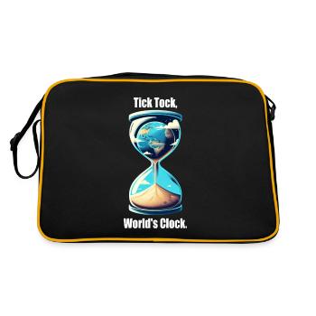 "Tick Tock, World's Clock" - Erde in Sanduhr - Retro Tasche - Schwarz/Gold - Hinten