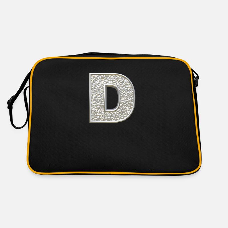 D, letter, letter D, initial, initial D, monogram, - Retro Tasche - Schwarz/Gold