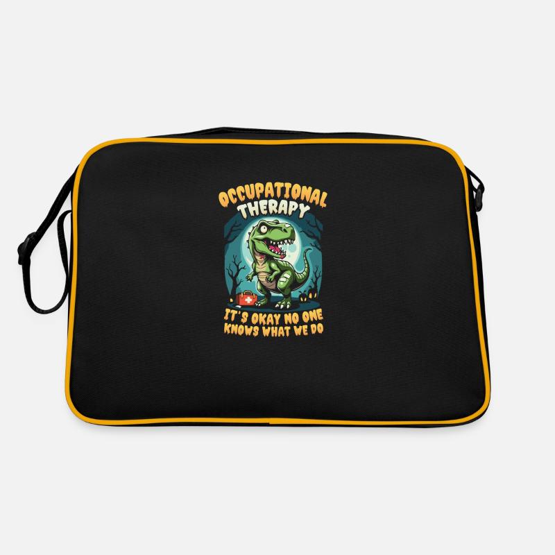 Lustiger Dino: Ergotherapie-Design - Retro Tasche - Schwarz/Gold