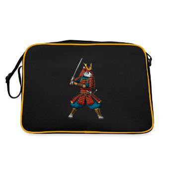 Katze Japanischer Samurai Ninja - Retro Tasche - Schwarz/Gold - Hinten