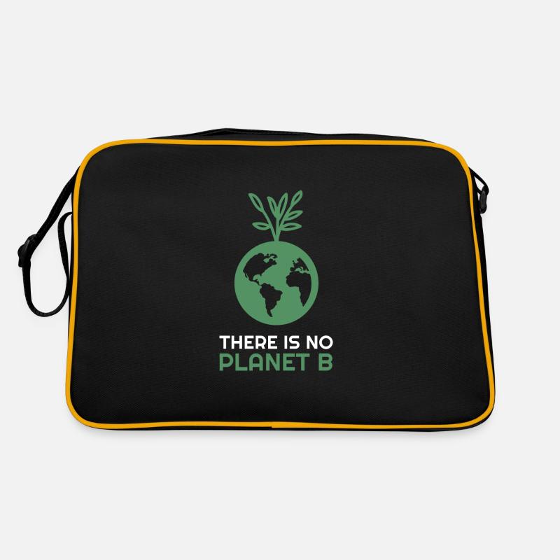 There is no Planet B - Erde mit Baum - Retro Tasche - Schwarz/Gold