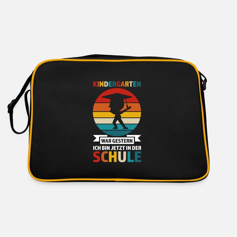 Schulkind Anfang Einschulung Geschenk - Retro Tasche - Schwarz/Gold
