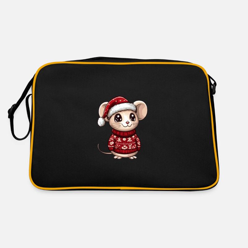 Maus Weihnachten Comic - Retro Tasche - Schwarz/Gold