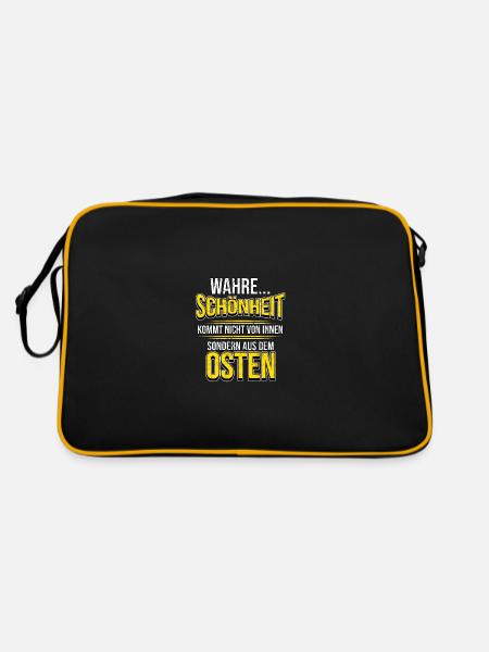 Osten Spruch Lustig DDR Mauerfall Berlin Geschenk - Retro Tasche - Schwarz/Gold - Hinten