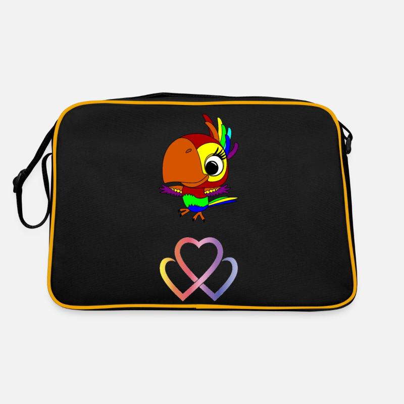 perroquet et logo - Sac Retro - noir/or