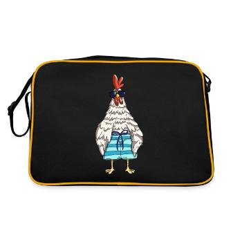 Drôle de poulets de coq et de patron de conception de poulet dans la grange - Sac Retro - noir/or - Dos