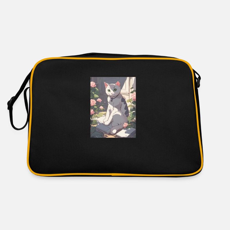 Cute Cat :3 90s Anime Style - Retro Tasche - Schwarz/Gold