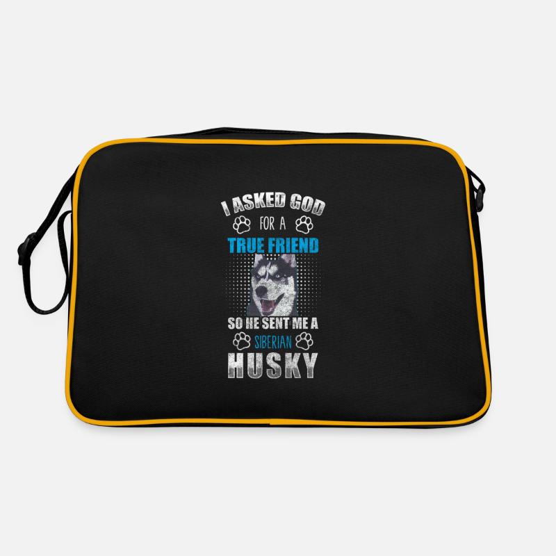 Husky Hunderasse Rassehund - Retro Tasche - Schwarz/Gold