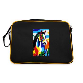 Pferd | reiten | Tier | Reittier | Bunt - Retro Tasche - Schwarz/Gold - Hinten