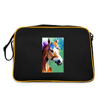 Pferd | reiten | Tier | Reittier | Bunt - Retro Tasche - Schwarz/Gold - Hinten