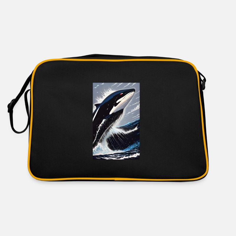 Orca | Wal | Killerwal | Meerestier | Ozean - Retro Tasche - Schwarz/Gold