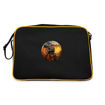 Mops Austronaut - Retro Tasche - Schwarz/Gold - Hinten