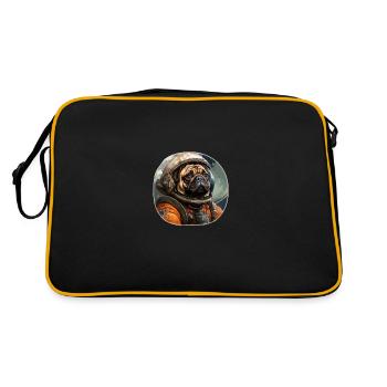 Mops Austronaut - Retro Tasche - Schwarz/Gold - Hinten