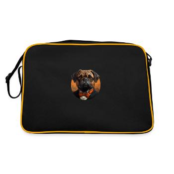 Mops Vintage Farben und Smoking - Retro Tasche - Schwarz/Gold - Hinten
