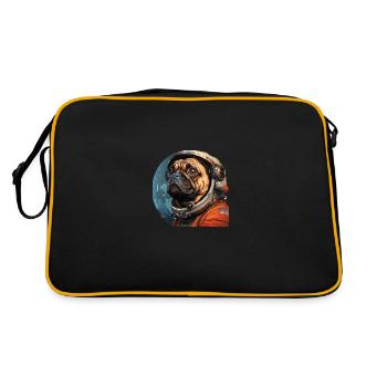 Mops Austronaut - Retro Tasche - Schwarz/Gold - Hinten