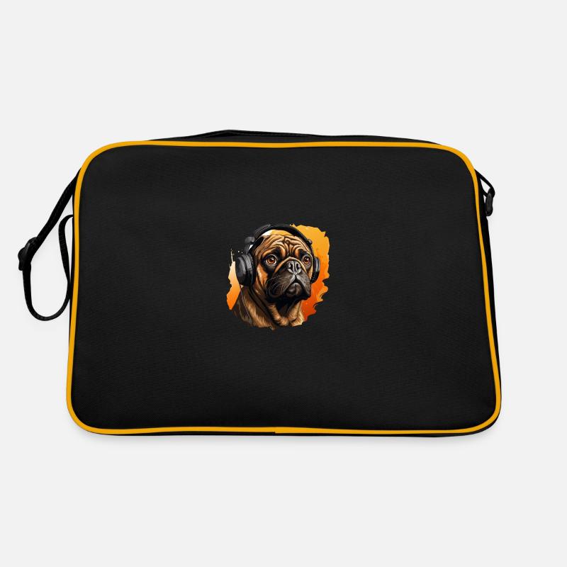 Mops mit Kopfhörer Retro Tasche
