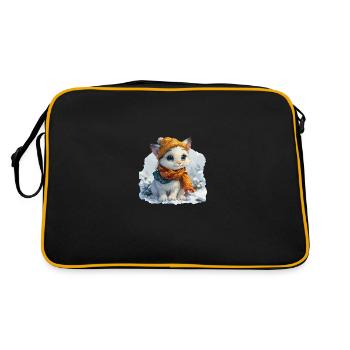 Niedliches Katzenbaby im Winter - Retro Tasche - Schwarz/Gold - Hinten