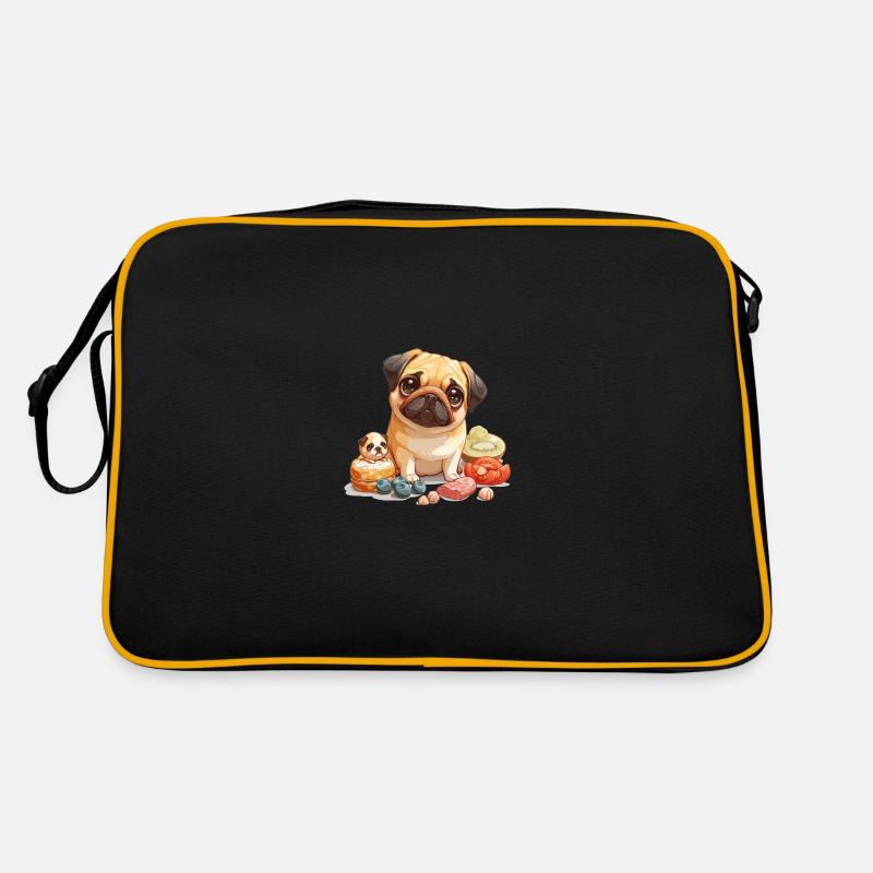 Niedlicher kleiner Mops - Retro Tasche - Schwarz/Gold