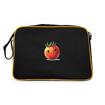 Tomate fröhlicher Comic Stil - Retro Tasche - Schwarz/Gold - Hinten