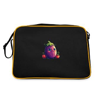 Aubergine Comic Gesicht - Retro Tasche - Schwarz/Gold - Hinten