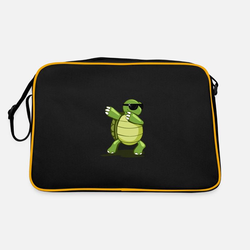 Dabbing Schildkröte mit Sonnenbrille - Retro Tasche - Schwarz/Gold