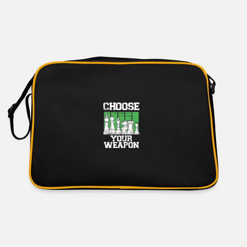 Pièces d’échecs sur vert - Sac Retro - noir/or
