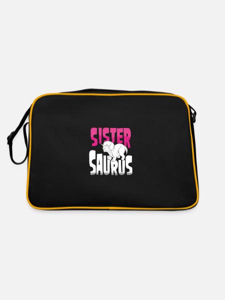 Schwester Triceratops - Retro Tasche - Schwarz/Gold - Hinten