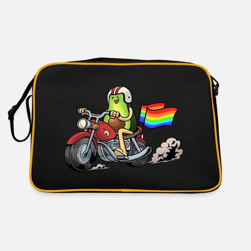 Regenbogenreise mit der Avocado auf dem Motorrad Retro Tasche