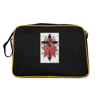 Kreuz mit Rosen und Versen - Retro Tasche - Schwarz/Gold - Hinten