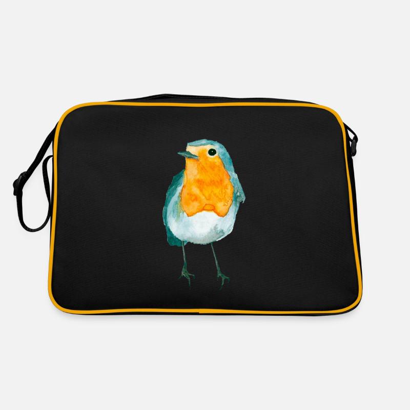 Rotkehlchen Aquarell - Retro Tasche - Schwarz/Gold